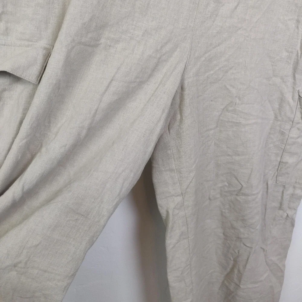 Jessica Simpson Womens Wide Leg Linen Blend Pants XL Beige Cargo Coastal Grandma
